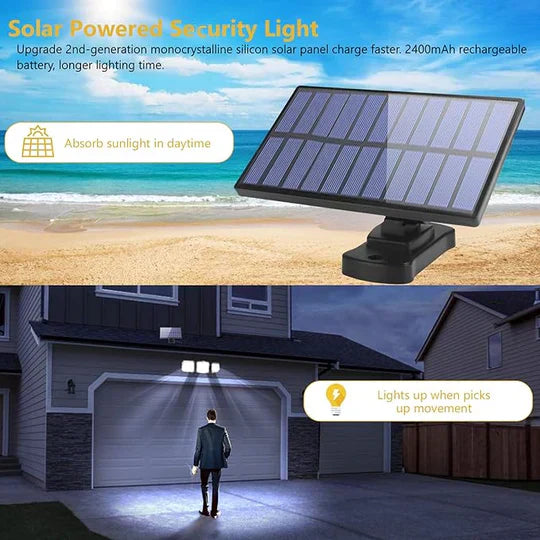 ADJUSTABLE 3 HEADS 122 LED SOLAR LIGHT